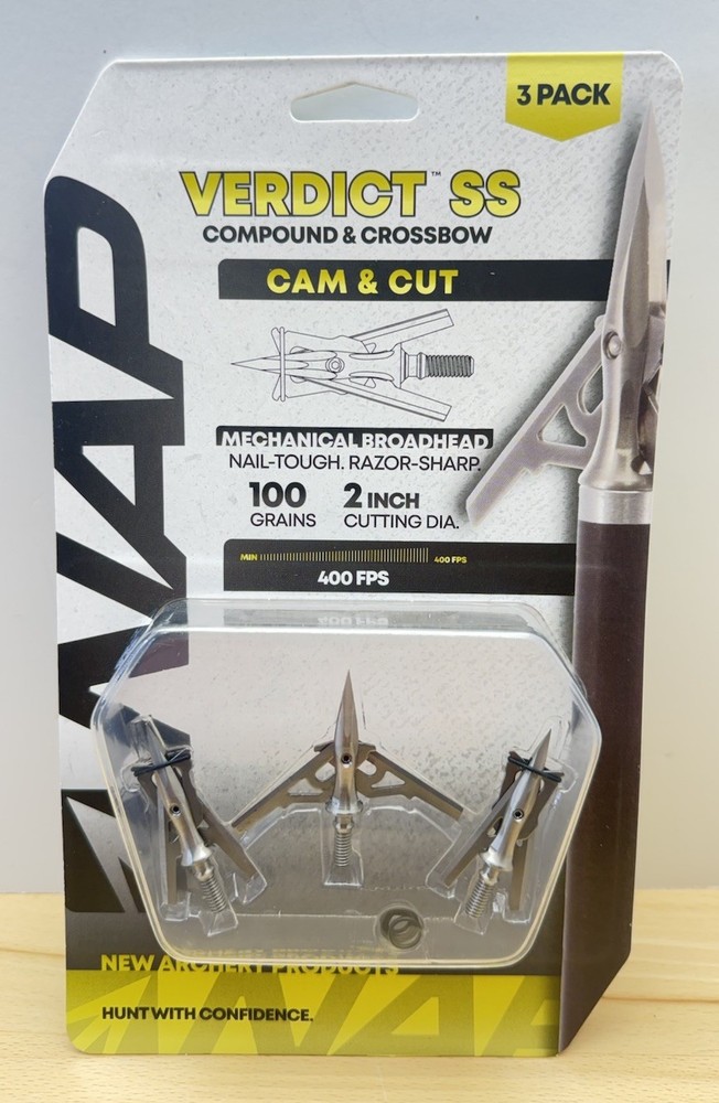 Nap Verdict SS Compound Crossbow 3-pack Mechanical Broadheads 100 Grain, 2 inch