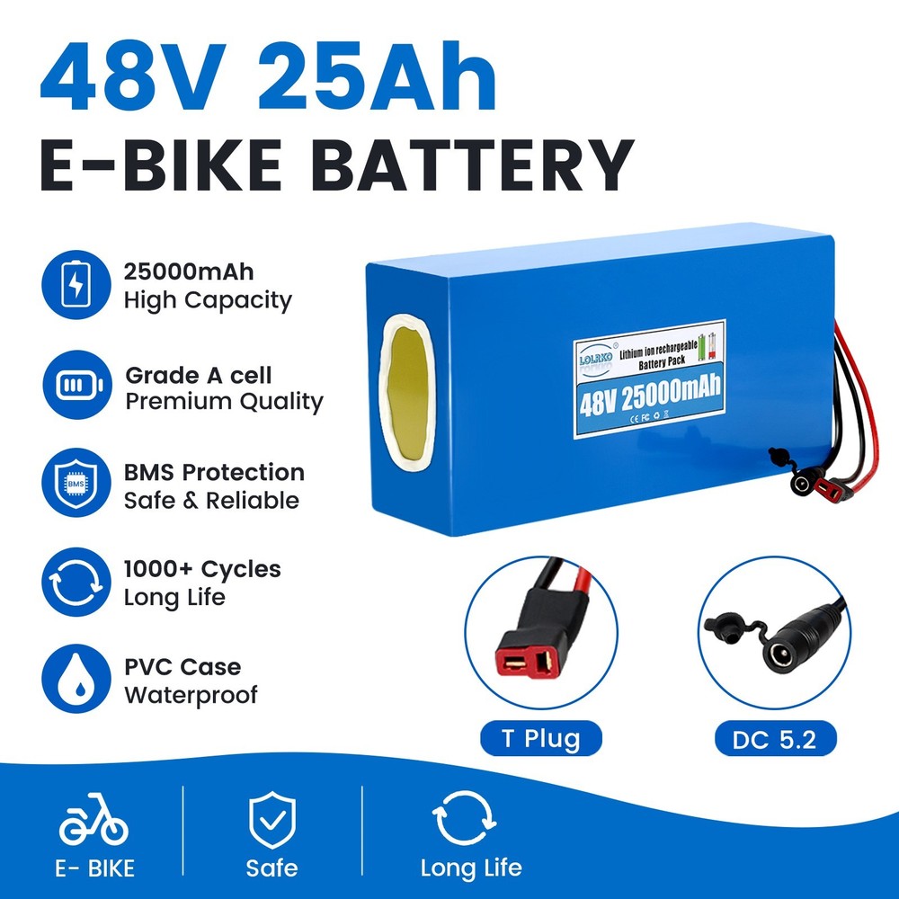48V 25Ah Lithium Battery Pack Rechargeable for 48V Electric Bicycle Systems