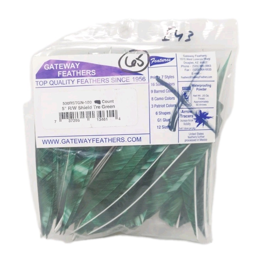 65 Count Gateway Archery Arrow Feathers 5″ Right Wing: Shield Camo Tre Green