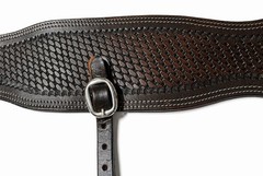 34″ Western Leather Flank Cinch 5″ Wide Basket Weave Tooled Brown w/ Billets