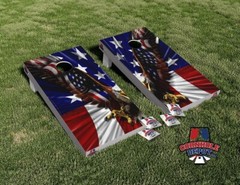 American Flag Bald Eagle Cornhole Board Vinyl Wrap Laminated Sticker Set Decal
