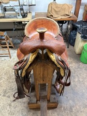 Corriente 15” Ranch Roping Saddle Basketweave Tooled Leather w/ Back Cinch