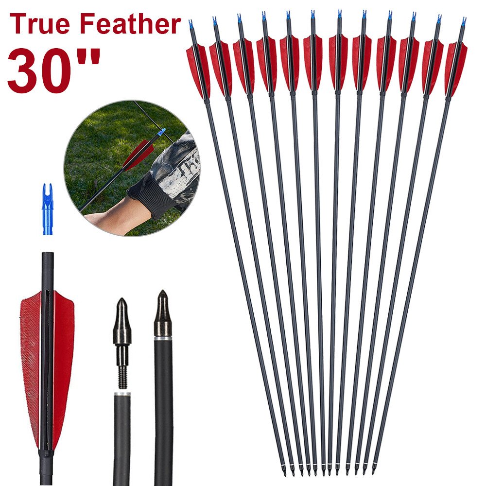 12Pcs 30″ Carbon Arrows Archery Hunting Turkey Feather For Compound/Recurve Bow
