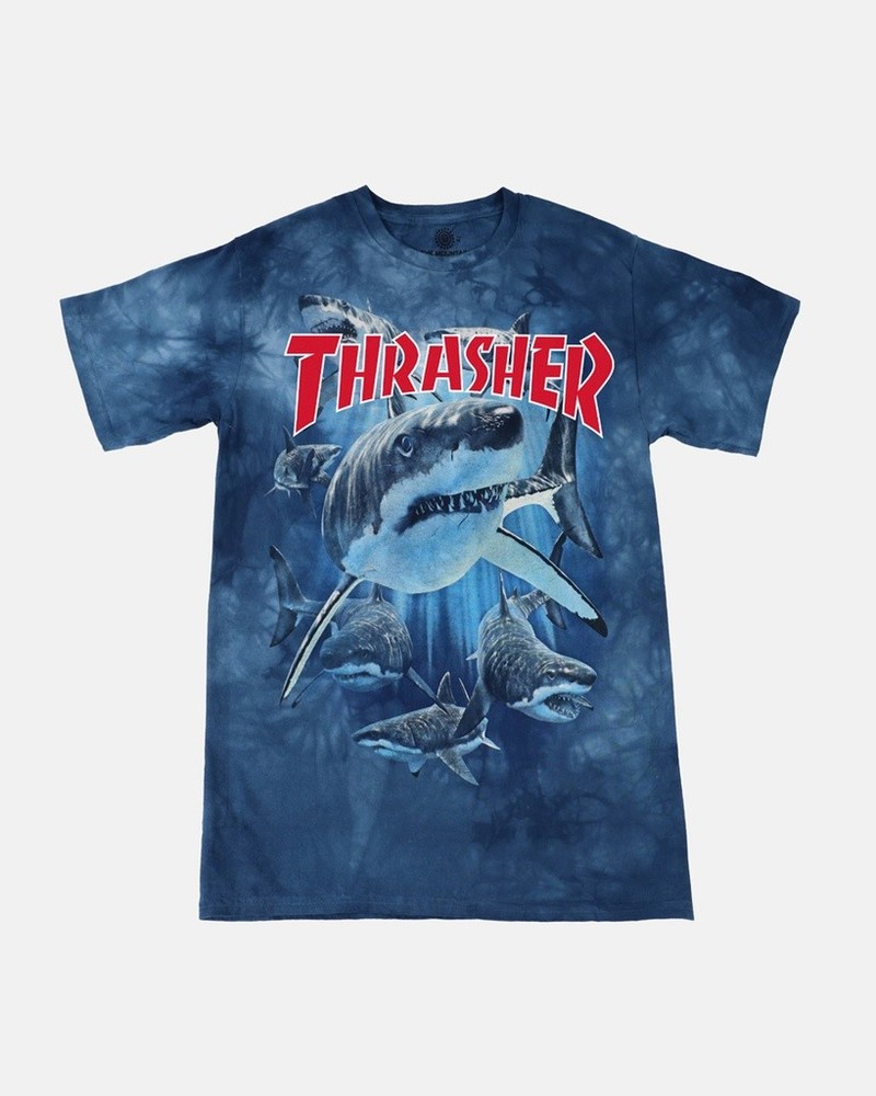 Thrasher Magazine x The Mountain Shark Hand Dyed Navy Blue T-Shirt