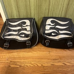 2 Heavy-duty Motorcycle US Saddlebags Large Leather Pair Flames Set Black Lock
