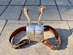 Western COWBOY COWGIRL Long Neck VINTAGE Rowel Spurs SIZE: Adult LEATHER STRAPS