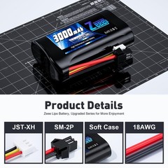 Zeee 2S Li-ion Battery 3000mAh 7.4V SM 2P Connector 2S Rechargeable RC Batter…