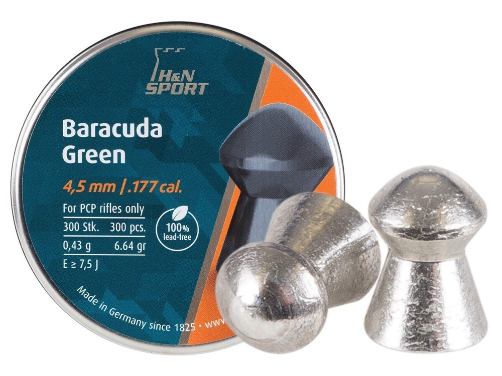 H&N Baracuda Green 300 Count 100% LEAD-FREE 4.5mm .177 Caliber Pellets GERMANY B
