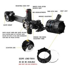 Archery CompoundBow Sight 1 Pin 6″ Carbon Fiber Extension Bar 4X 6X 8X Lens Hunt