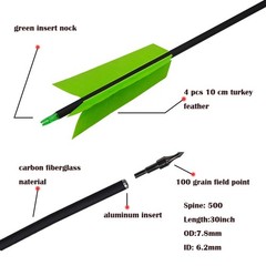 6/12 Pcs 30 Inch Archery Carbon Arrows Target Practice Spine 500 Flu Flu Arro…