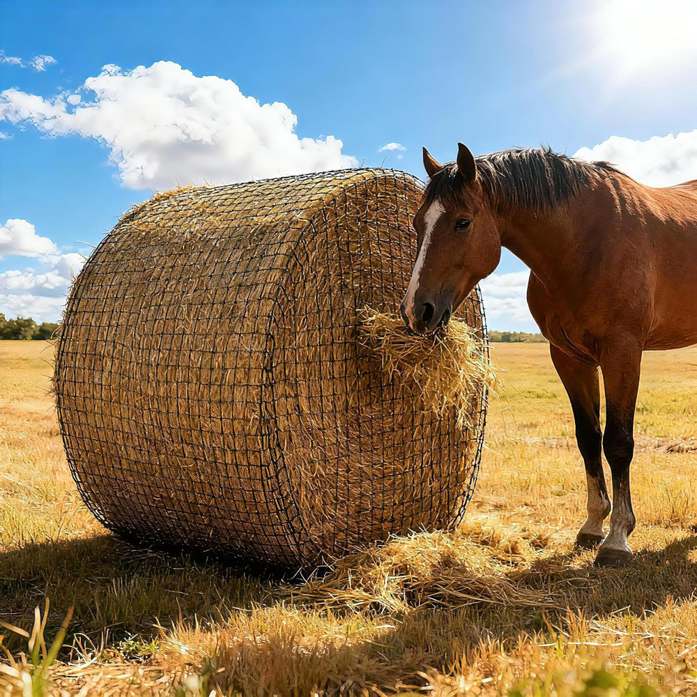 Martx 5X5Ft round Bale Hay Net for Horses Slow Feed,Knotless-Livestock Slow Fee