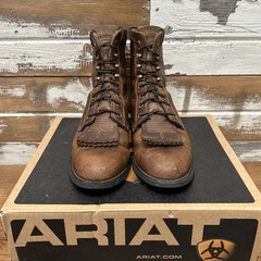Ariat Heritage Lacer II Distressed Brown Leather Boots Size 8 Roper Toe W/Kiltie