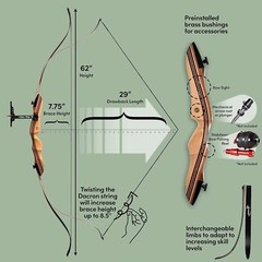 Keshes Takedown 62″ Hunting Recurve Bow & Arrow 15-60lb Draw Weight Right & Left