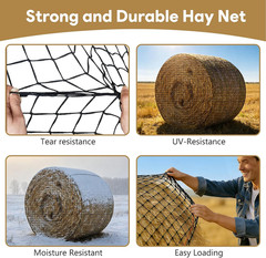 5×5 FT Round Bale Hay Net for Horses & Goats, Heavy Duty Knotless Slow Feed Hay