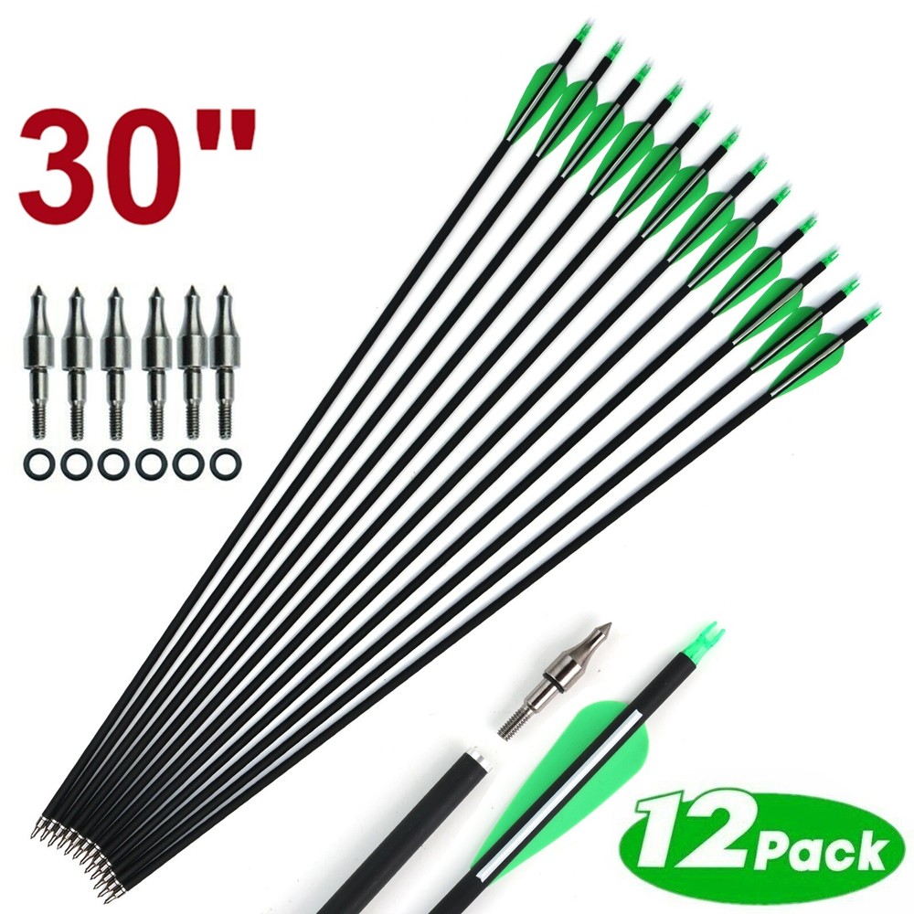12 Pack 30 inch Carbon Arrows SP500 Archery Hunting For Compound & Recurve Bow