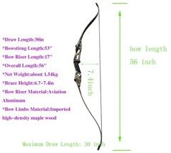 56″ Recurve Bow Carbon Arrows Set 30-50lbs Takedown Archery Target Hunting Shoot
