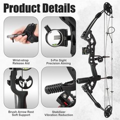 Compound Bow Kit Adjustable for Outdoor Use & Target Practice, 20-70lbs Arche…
