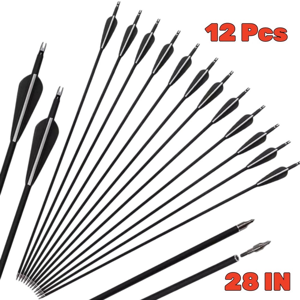 12Pcs 28″ Mixed Carbon Arrows SP500 Archery Target Practice Compound Recurve Bow