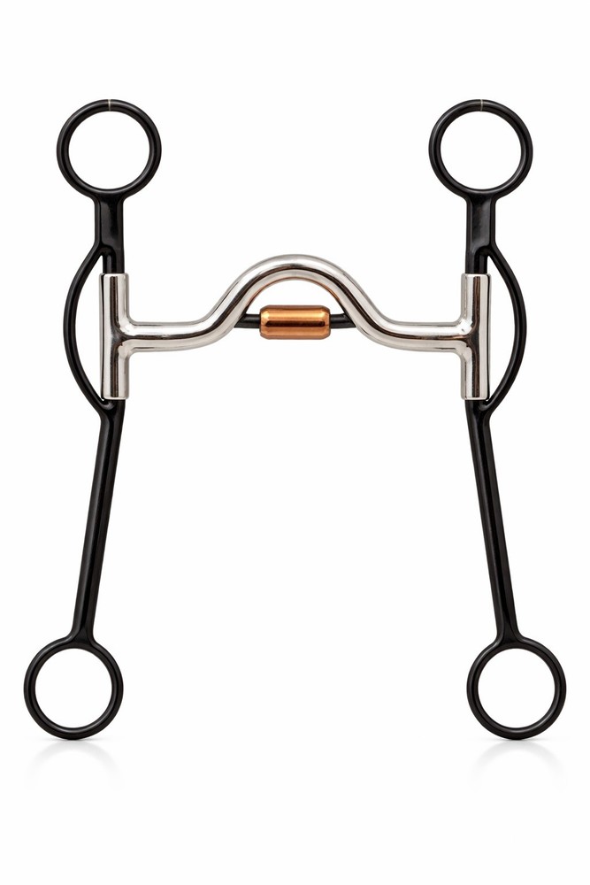 Western Sweet Iron SS 5″ Medium Port Mouth Copper Roller Swivel Horse Bit 35682B