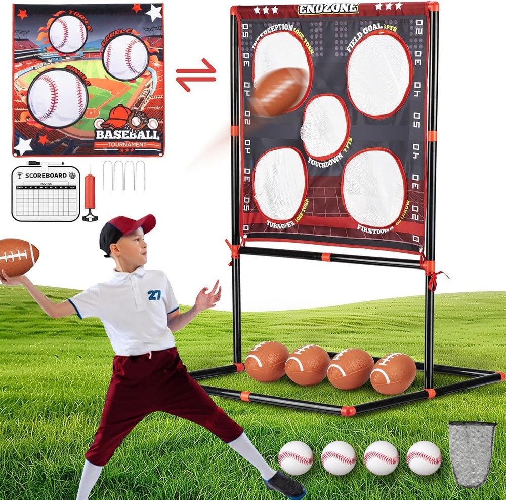 VROGTIK 2-in-1 Football Baseball Toss Game Kids 3-8 Backyard Beach Camping Toy
