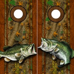 Cornhole Decals Wraps Fishing Graphics Bass Fish Oak Ambush Camouflage 05R/01L