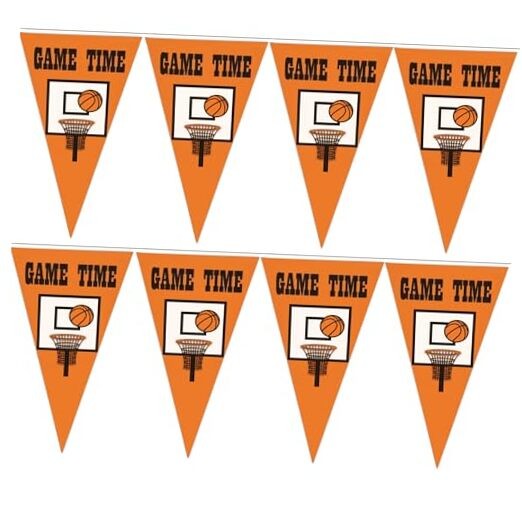 Basketball Game Time Pennant Banner, 100 Feet long, Basketball Backboard and