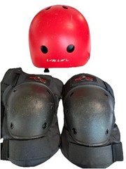 Eight Ball Knee Pads & LERUJIFL Red Helmet Set, Size S, CE Certified SET