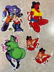 Lot of 5 Vintage Pinup & Devil Girl & Alien Decal Stickers by Coop Poster Pop