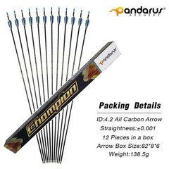 12pcs Pure Carbon Arrows SP400-1600 0.001″ ID4.2mm Archery Bow Target PANDARUS