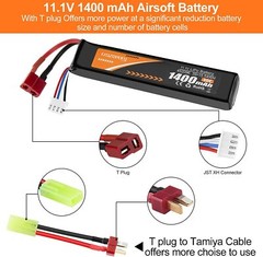 11.1V Airsoft Battery LiPo 2000mAh Rechargeable Hobby w/ Mini Tamiya Connector