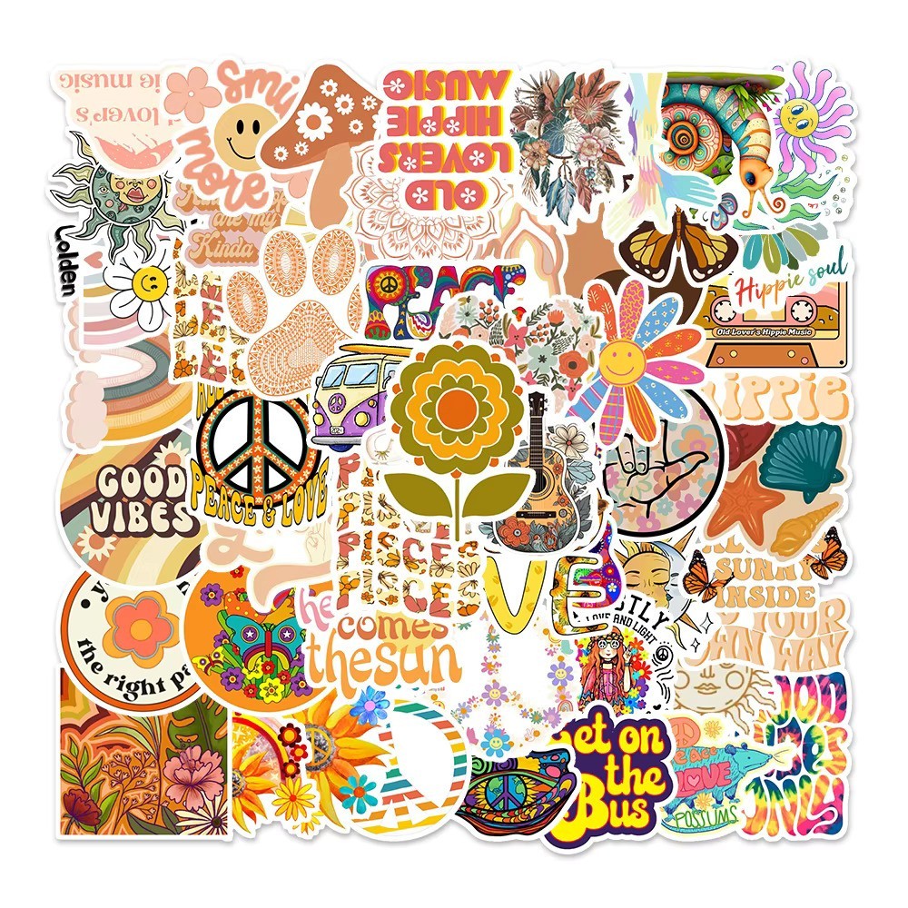 50 Pack of Hippie Stickers for Laptop/Water Bottle/Phone Case/iPad/Kindle
