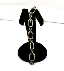 VINTAGE HEAVILY YELLOW GOLD FILLED EQUESTRIAN STIRRUP IRON LINK BRACELET