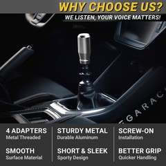 Premium Brushed Silver Shift Knob – 4 Metal Threaded Adapters, 4 5 6 Speed Ma…