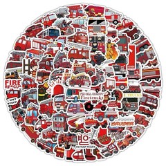 30Pcs Cute Cartoon Fire Fighting Engine Vehicle Fireman Waterproof Stickers