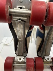 Vintage Derby Fireball Quad Roller Skates Size 5 Made Philippines White Red Blue
