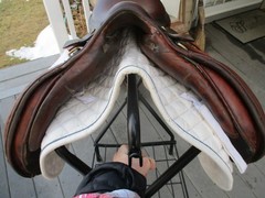 16.5» NARROW HENRI DE RIVEL ADVTG CC JUMP ENGLISH SADDLE w NEW LEATHERS & IRONS