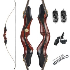 60″ Takedown Recurve Bow 25-50lbs Left Hand 15″ Wooden Riser Outdoor Hunting Bow
