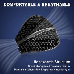 Foldable Motorcycle Gel Seat Cushion, Large 3D-Honeycomb Large, Black