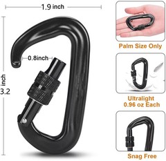 4 Pack 12 KN D-Shaped Locking Carabiners Clip Heavy Duty Aviation Aluminum