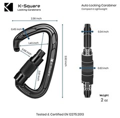 2 AutoLocking 24kN Carabiner Clips Heavy Duty Aluminum DRing Twist Lock Climbing