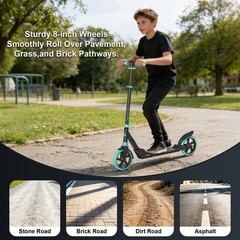 Foldable Kick Scooter Adjustable for Teens Adult Big Wheels No Assembly Unisex