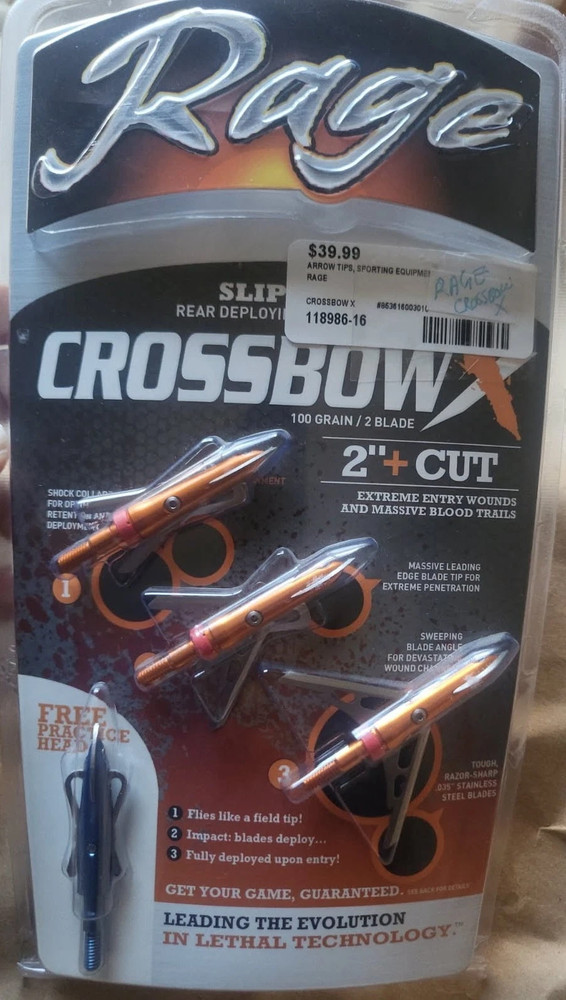 NEW Rage Crossbow X 2-Blade 100 Grain .035″ Stainless Steel Blades (3 per Pack)