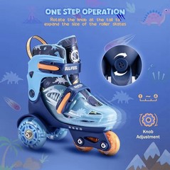 SULIFEEL Kids Adjustable Roller Skates LED Light Up Flash Wheels Size XS Dino