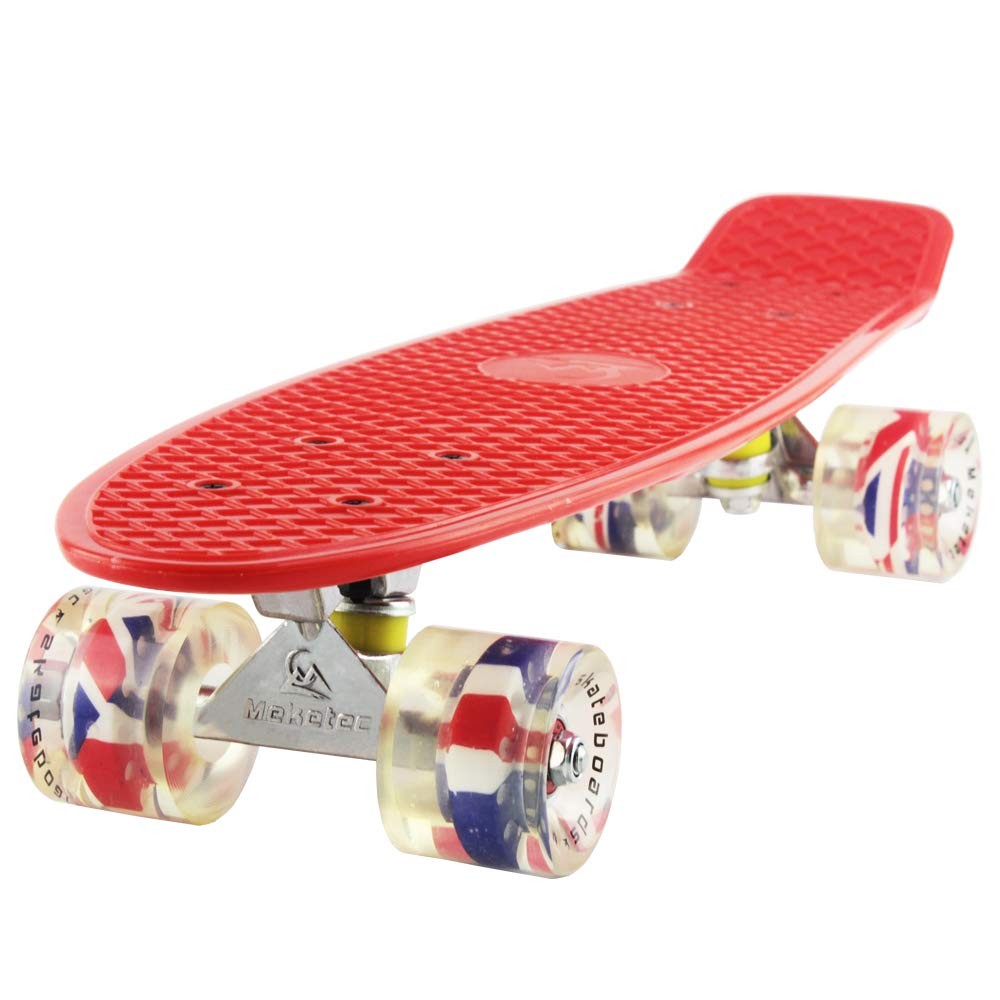 Kids Mini Cruiser Skateboard 22″ Retro for Beginners, Teens, Adults, Dogs (Red)