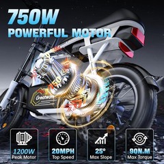 Electric Scooter with Seat 1500W Peak 48V 25MPH 16″ Commuter Ebike w/ Basket