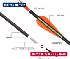 Carbon Arrow Hunting Arrows with 100 Grain Tip and Removable Tips for Archery Co