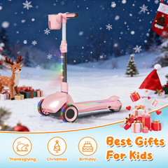 Electric Scooter Kids 3-Wheel 5MPH LED Lights LCD Screen Adjustable Height