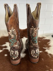 Corral Women’s Brown Leather Western Cowboy Boots Embroidered, US 7 Horseshoe