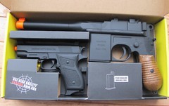 MAUSER BROOMHANDLE C96 AIRSOFT SPRING PISTOL & A SMALL PISTOL COMBO