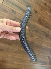 Dark Brown Leather Padded Curved Bridle Browband with Purple Rhinestones